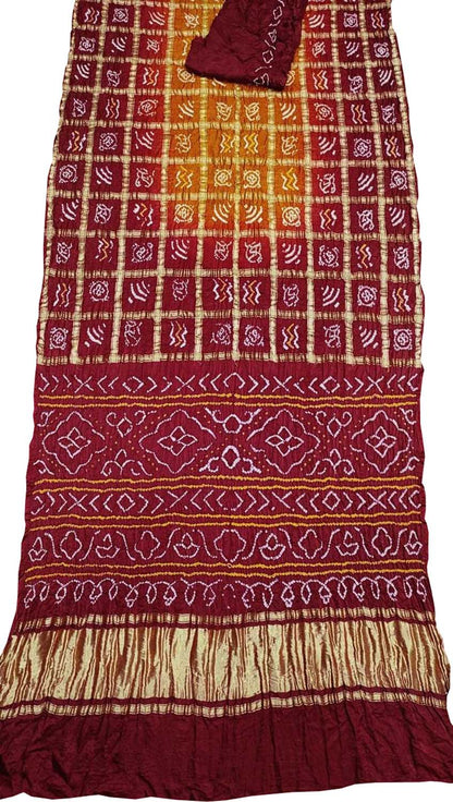 Maroon Bandhani Bandhani Gharchola Pure Gajji Silk Saree - Luxurion World