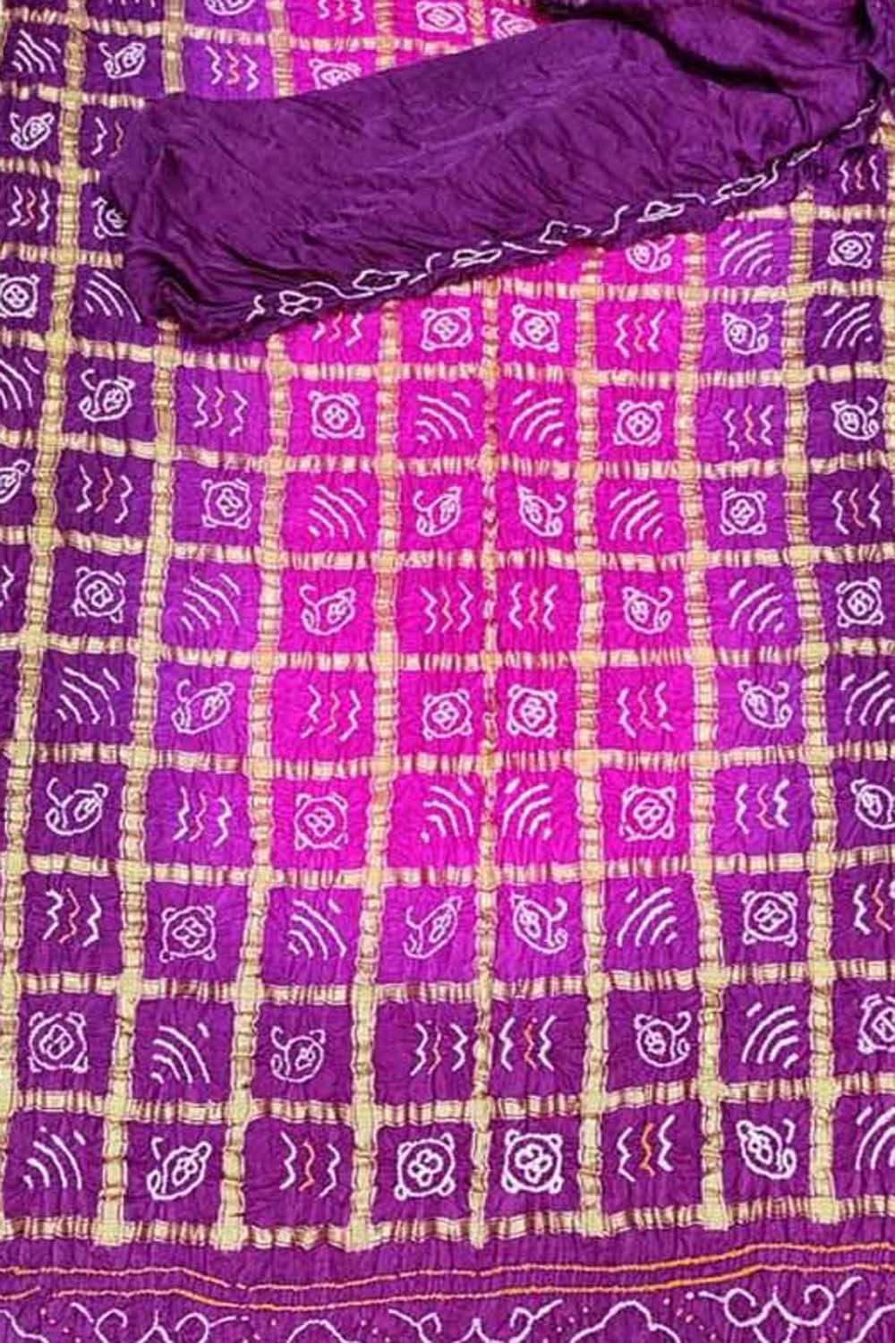 Elegant Purple Bandhani Gharchola Pure Gajji Silk Saree - Luxurion World