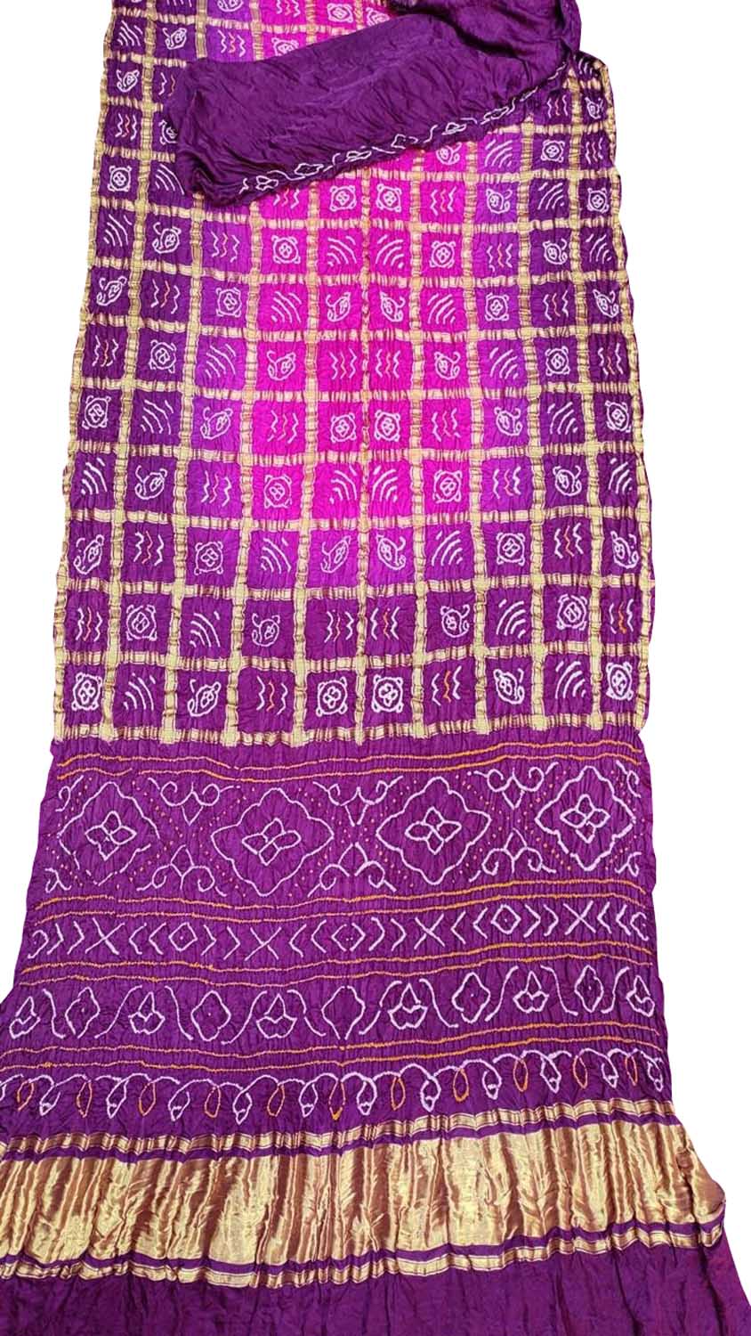 Elegant Purple Bandhani Gharchola Pure Gajji Silk Saree - Luxurion World