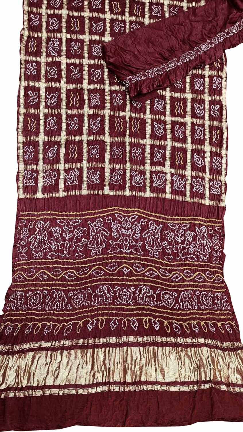 Elegant Maroon Bandhani Gharchola Pure Gajji Silk Saree - Luxurion World