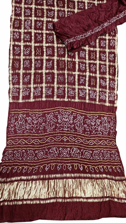 Elegant Maroon Bandhani Gharchola Pure Gajji Silk Saree - Luxurion World