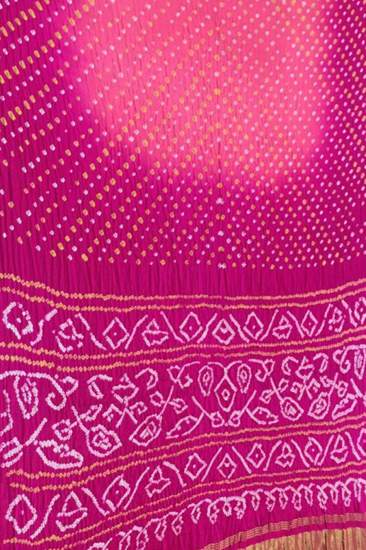 Pink Bandhani Pure Gajji Silk Saree - Luxurion World