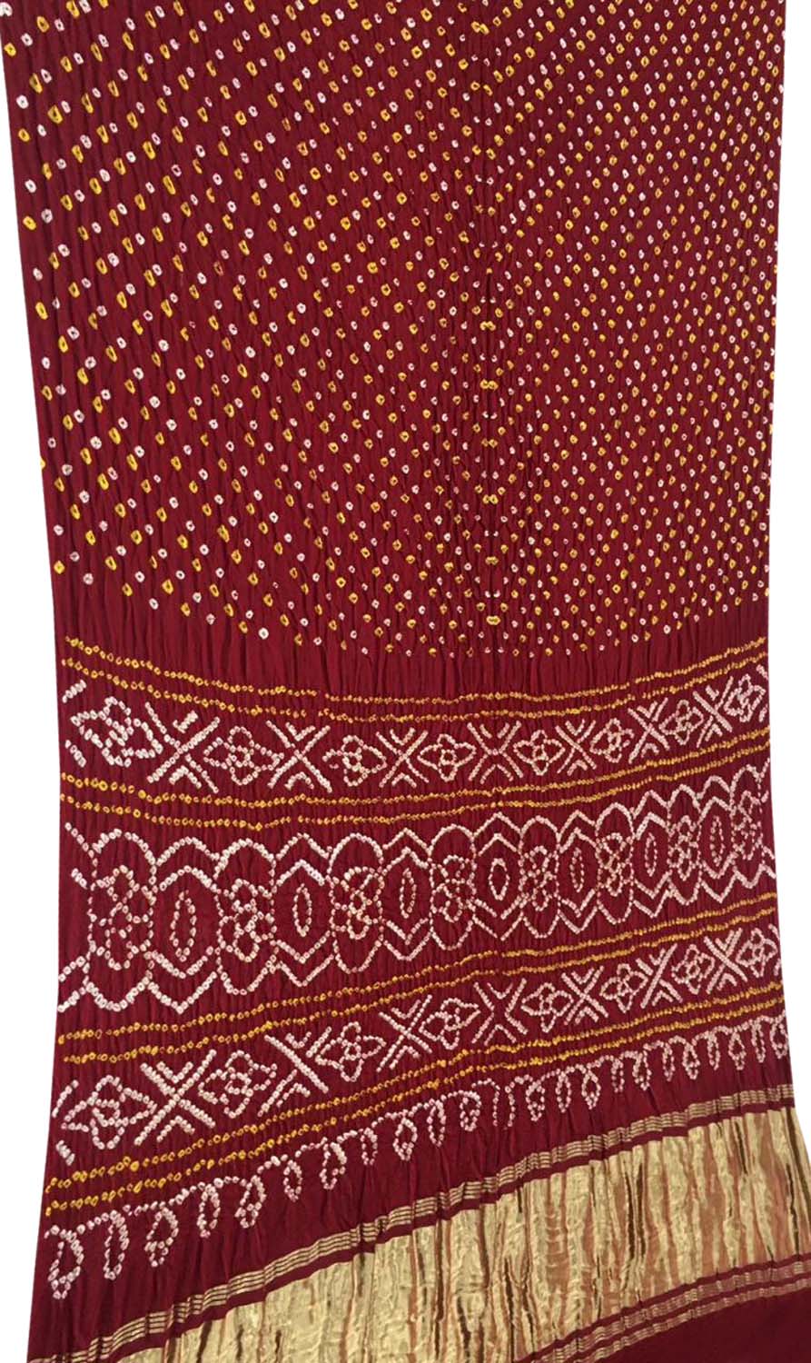 Maroon Bandhani Pure Gajji Silk Saree - Luxurion World