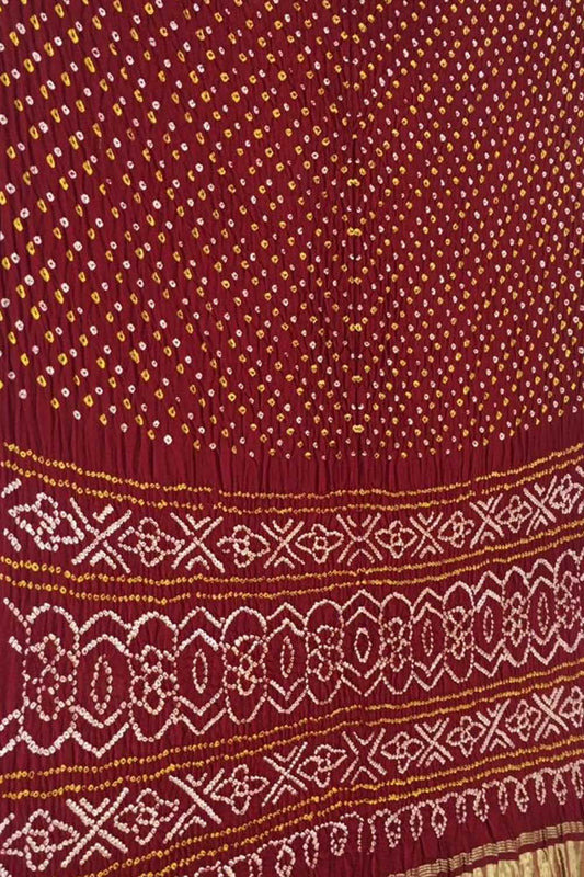 Maroon Bandhani Pure Gajji Silk Saree - Luxurion World