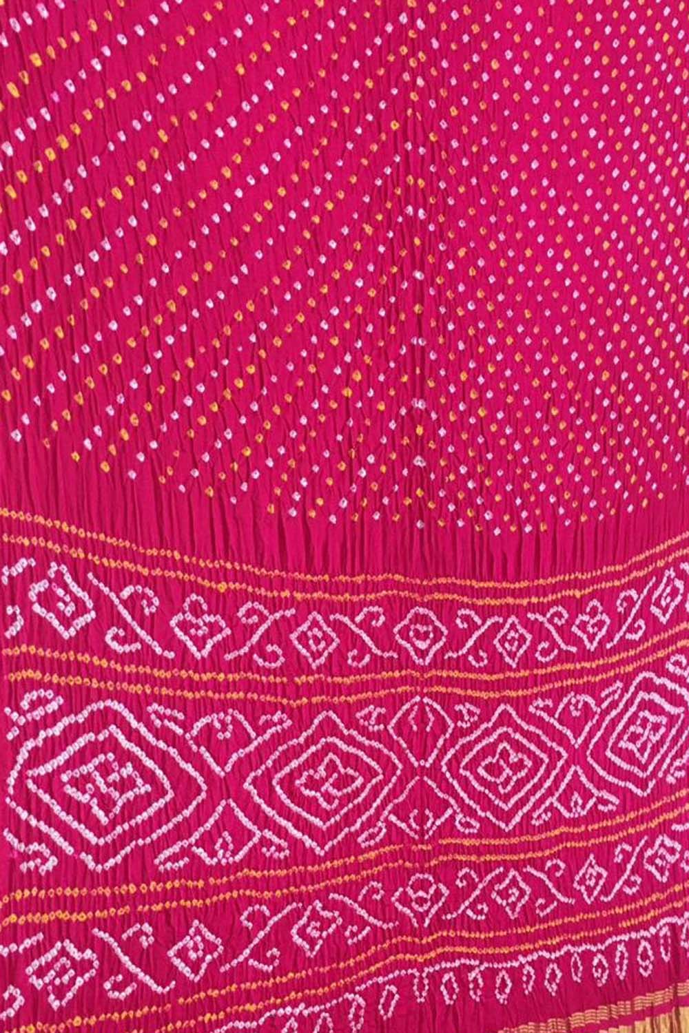 Pink Bandhani Pure Gajji Silk Saree - Luxurion World