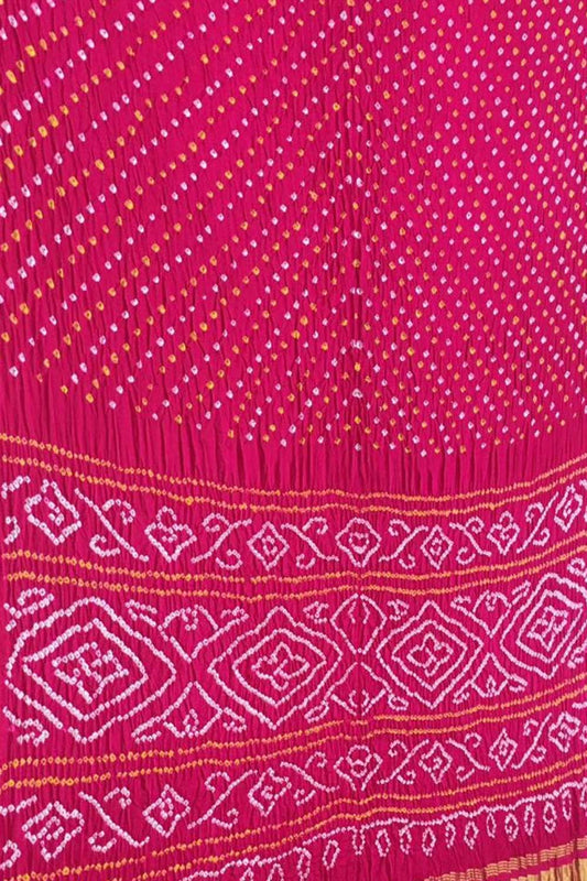 Pink Bandhani Pure Gajji Silk Saree - Luxurion World