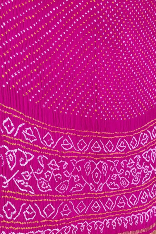 Pink Bandhani Pure Gajji Silk Saree - Luxurion World