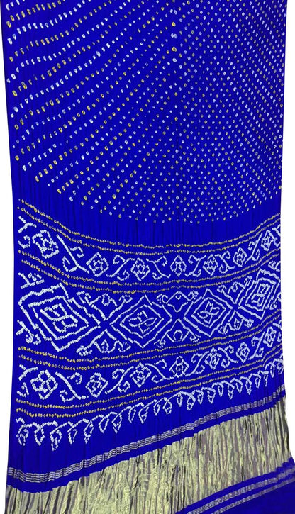 Blue Bandhani Pure Gajji Silk Saree - Luxurion World