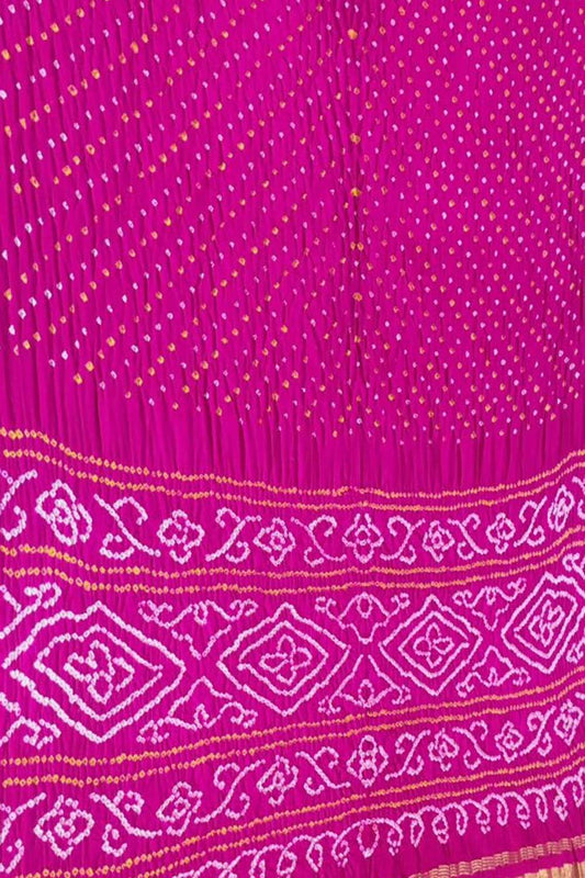 Pink Bandhani Pure Gajji Silk Saree - Luxurion World