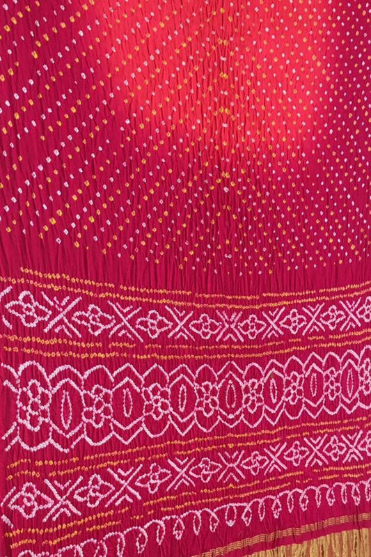 Pink Bandhani Pure Gajji Silk Saree - Luxurion World