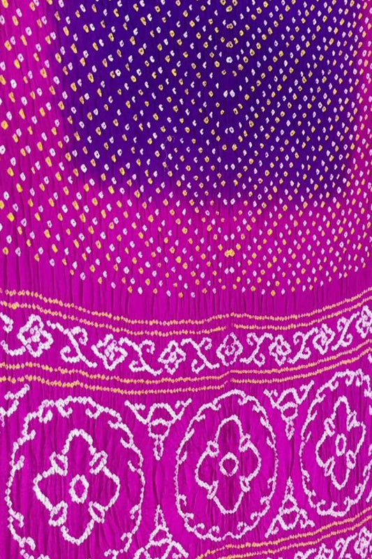 Purple And Pink Bandhani Pure Gajji Silk Saree