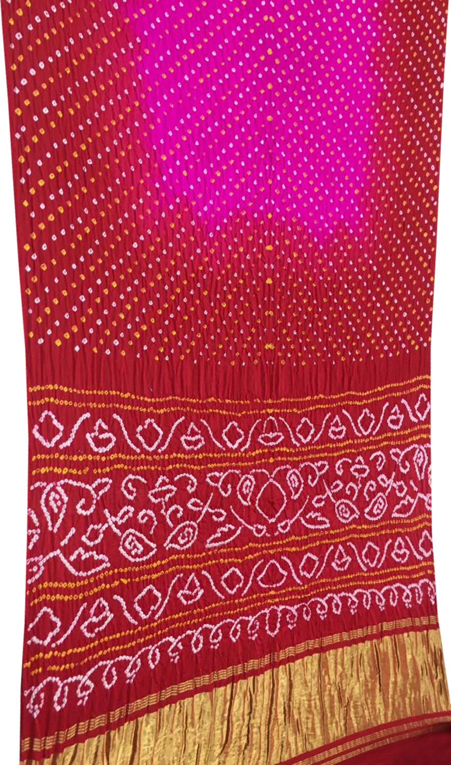 Pink And Red Bandhani Pure Gajji Silk Saree - Luxurion World