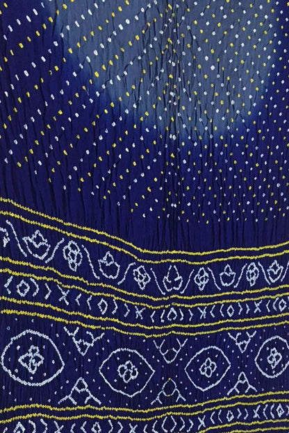 Grey And Blue Bandhani Pure Gajji Silk Saree - Luxurion World