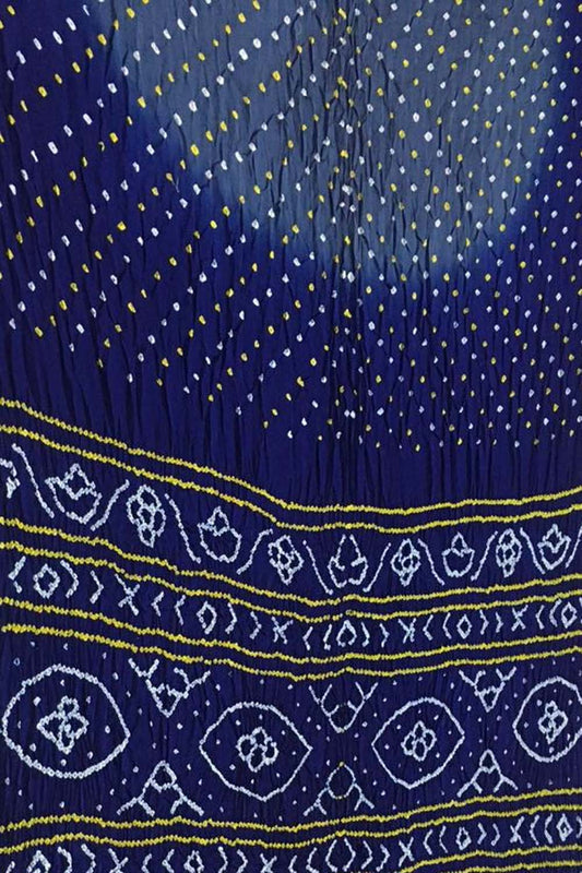 Grey And Blue Bandhani Pure Gajji Silk Saree - Luxurion World