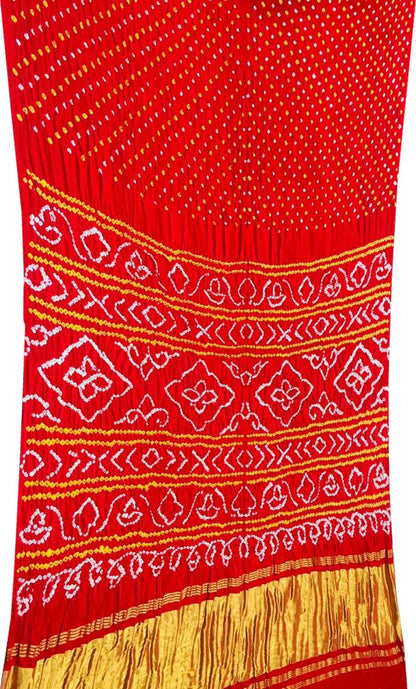 Red Bandhani Pure Gajji Silk Saree - Luxurion World