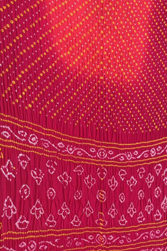 Pink Bandhani Pure Gajji Silk Saree - Luxurion World