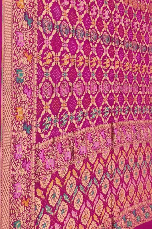 Pink Banarasi Bandhani Georgette Meenakari Saree - Luxurion World
