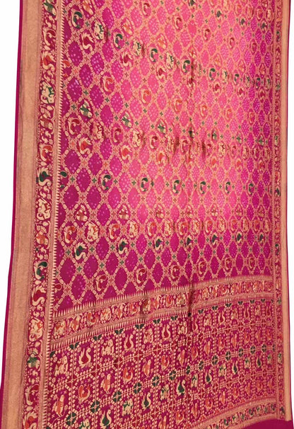 Stunning Pink Banarasi Bandhani Georgette Meenakari Saree - Luxurion World