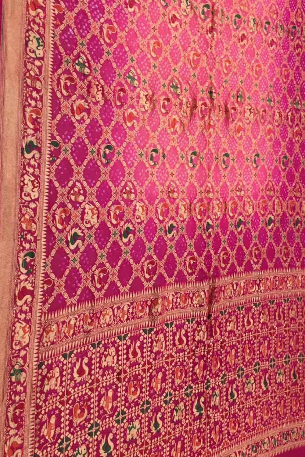 Stunning Pink Banarasi Bandhani Georgette Meenakari Saree - Luxurion World