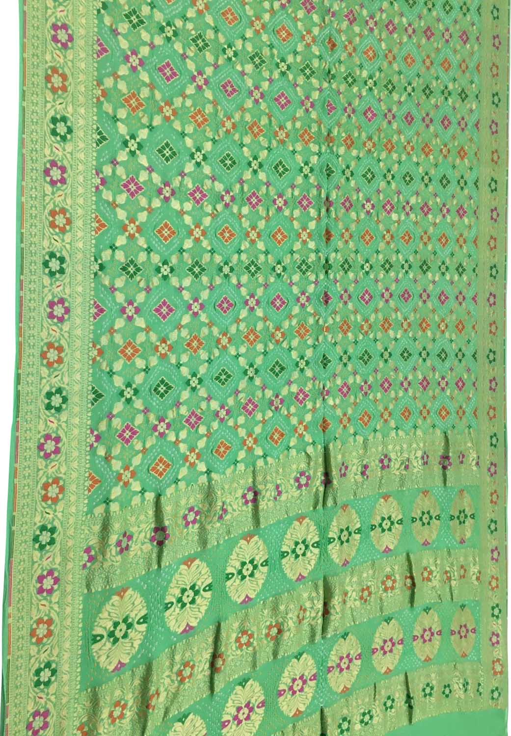 Green Banarasi Bandhani Georgette Meenakari Saree - Luxurion World