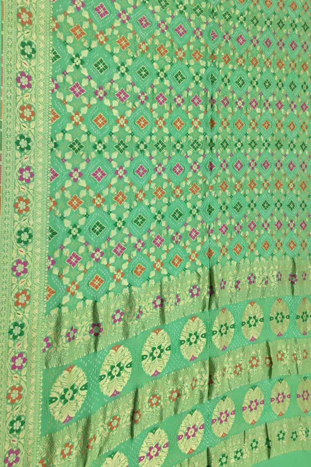 Green Banarasi Bandhani Georgette Meenakari Saree - Luxurion World
