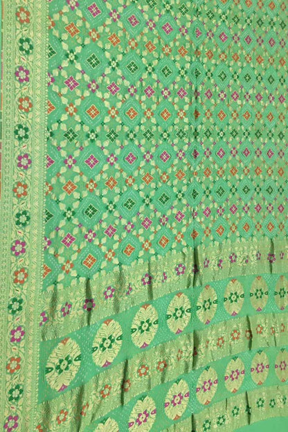 Green Banarasi Bandhani Georgette Meenakari Saree - Luxurion World