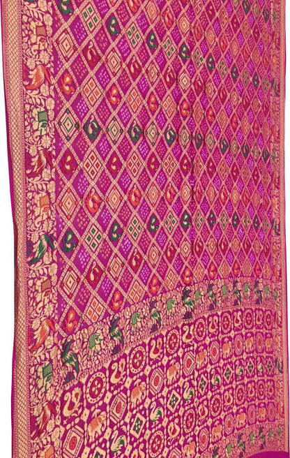 Stunning Pink Banarasi Bandhani Georgette Meenakari Saree - Luxurion World