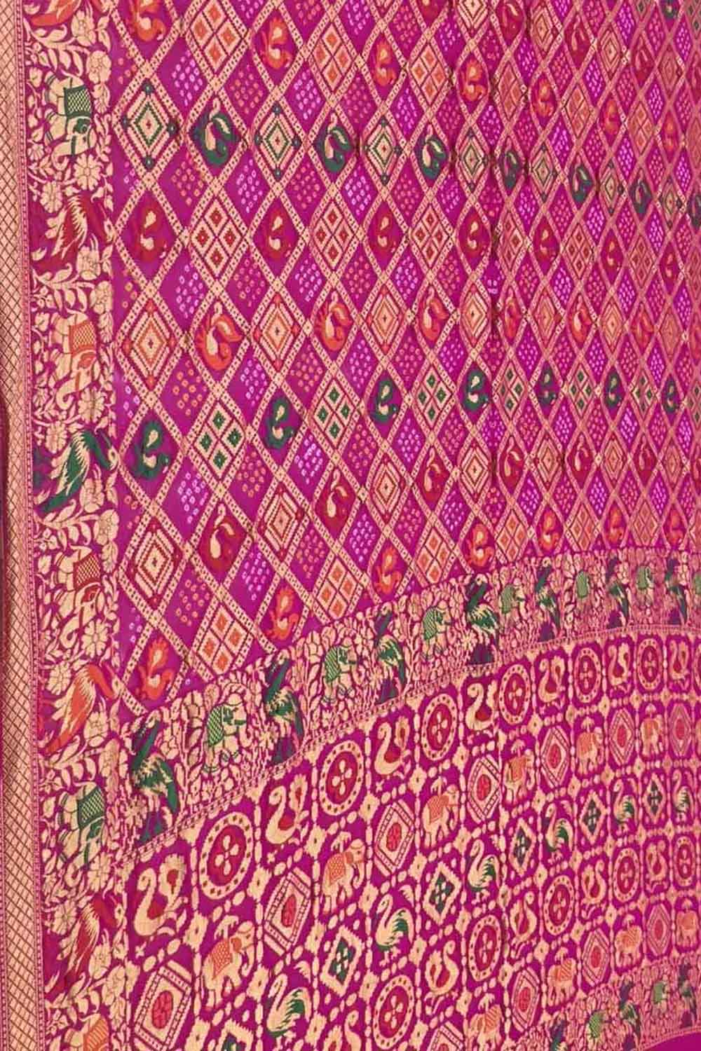 Stunning Pink Banarasi Bandhani Georgette Meenakari Saree - Luxurion World