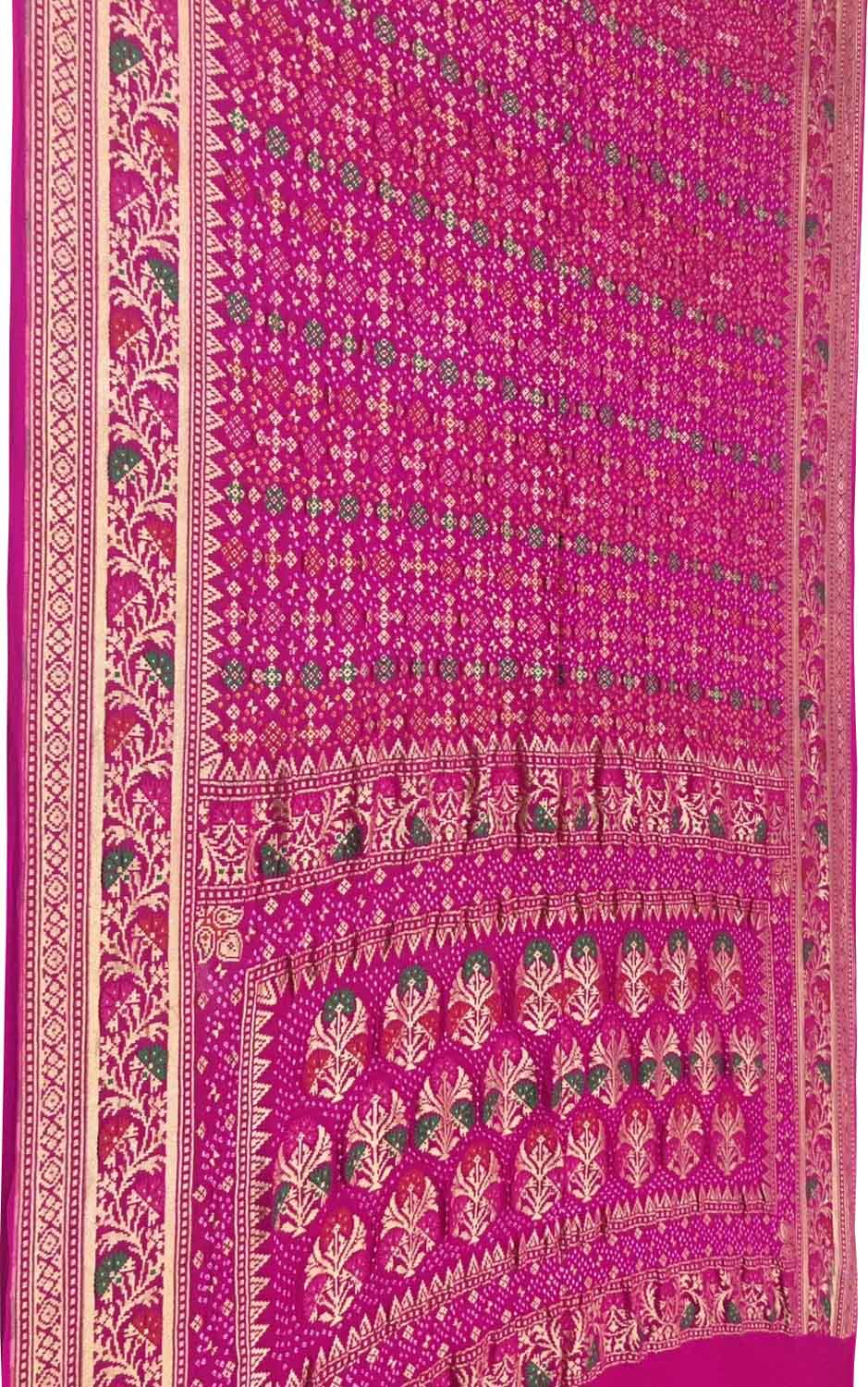 Pink Banarasi Bandhani Georgette Meenakari Saree - Luxurion World
