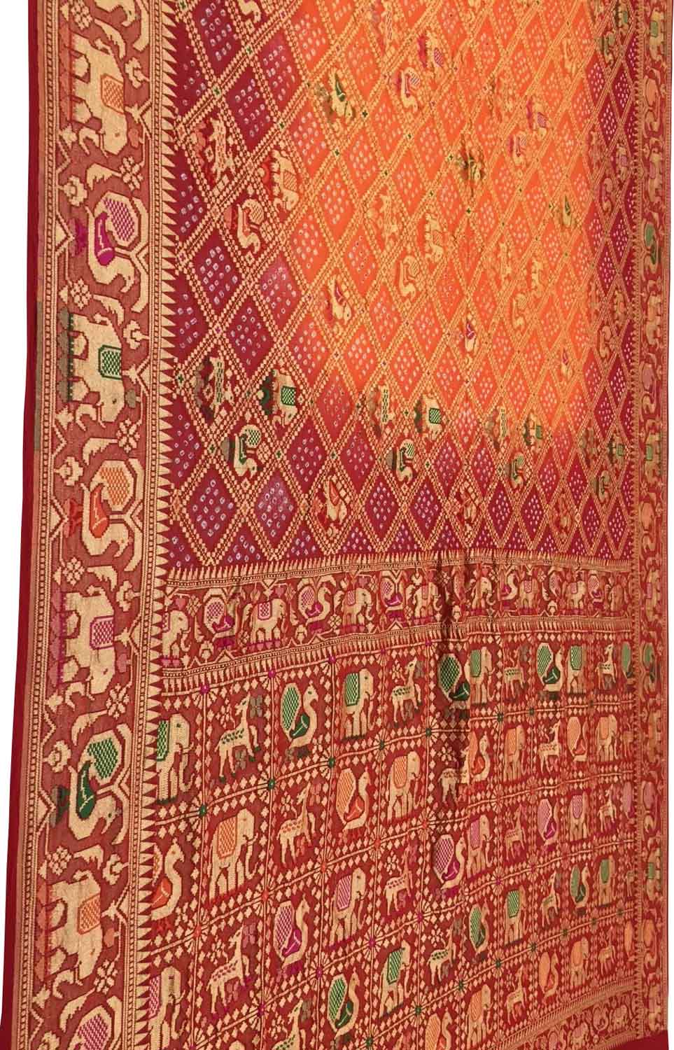 Vibrant Red & Orange Bandhani Georgette Meenakari Saree - Luxurion World