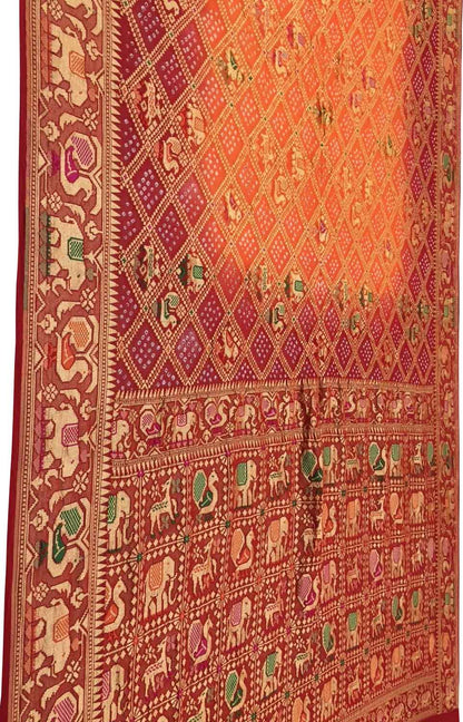 Vibrant Red & Orange Bandhani Georgette Meenakari Saree - Luxurion World