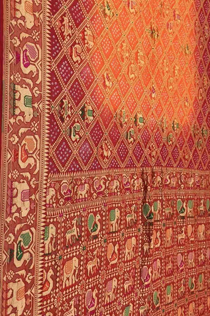 Vibrant Red & Orange Bandhani Georgette Meenakari Saree - Luxurion World