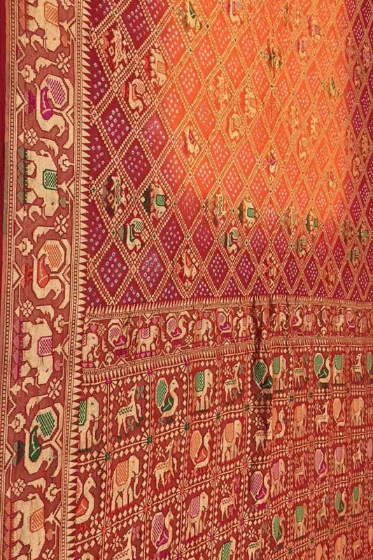 Vibrant Red & Orange Bandhani Georgette Meenakari Saree - Luxurion World