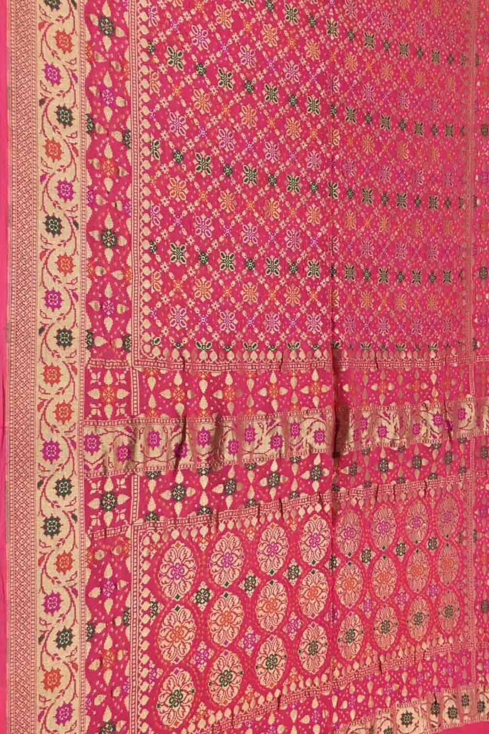 Pink Banarasi Bandhani Georgette Meenakari Saree - Luxurion World