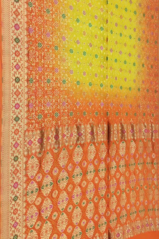 Vibrant Orange & Yellow Bandhani Georgette Saree - Luxurion World