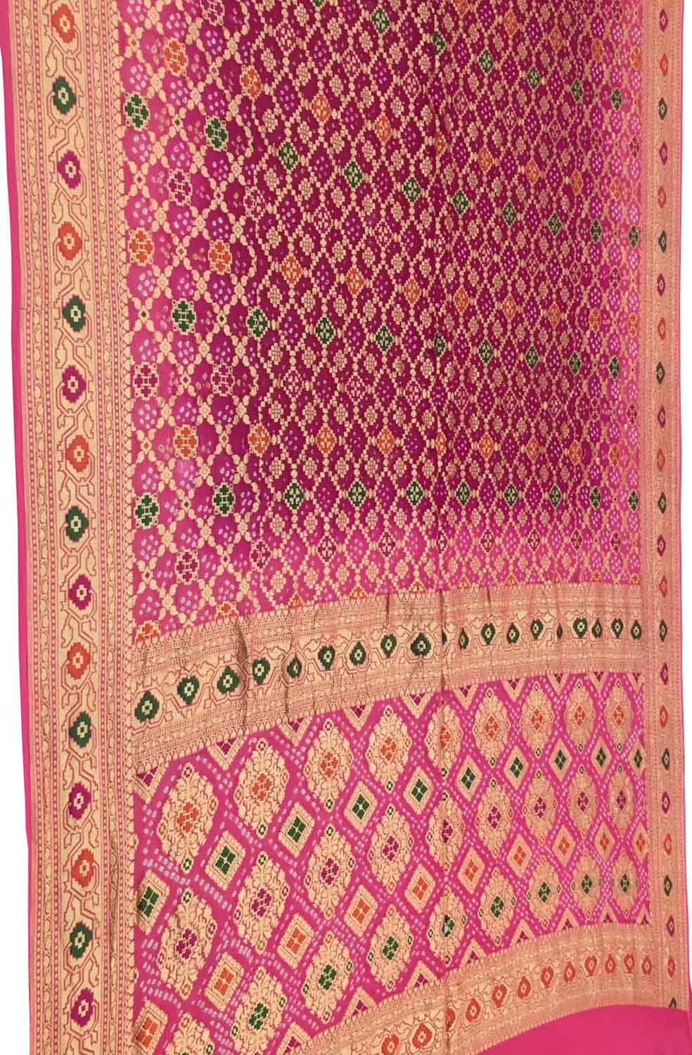 Stunning Pink & Red Banarasi Bandhani Georgette Saree - Luxurion World