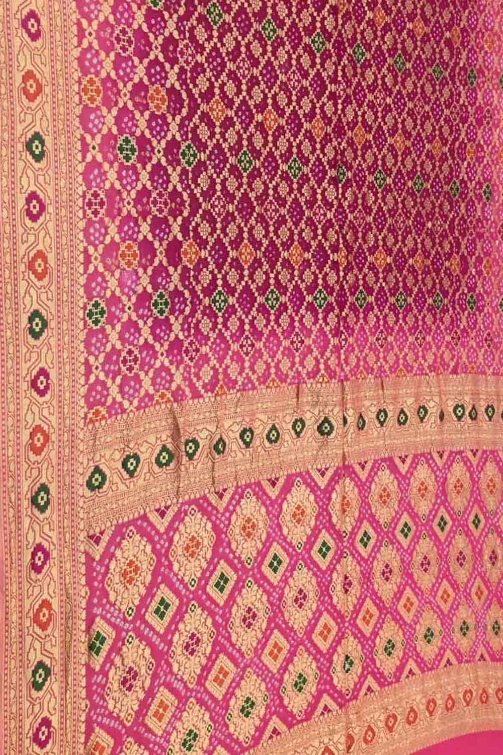 Stunning Pink & Red Banarasi Bandhani Georgette Saree - Luxurion World