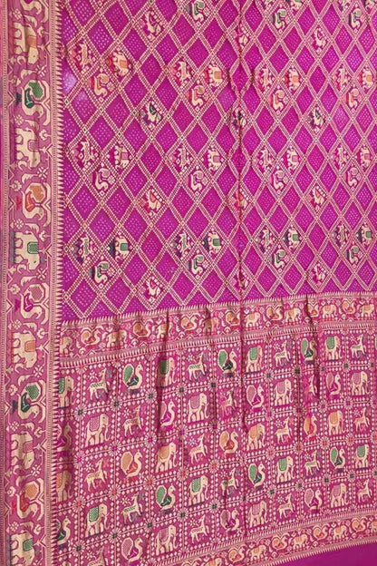 Stunning Pink Banarasi Bandhani Pure Georgette Saree - Luxurion World