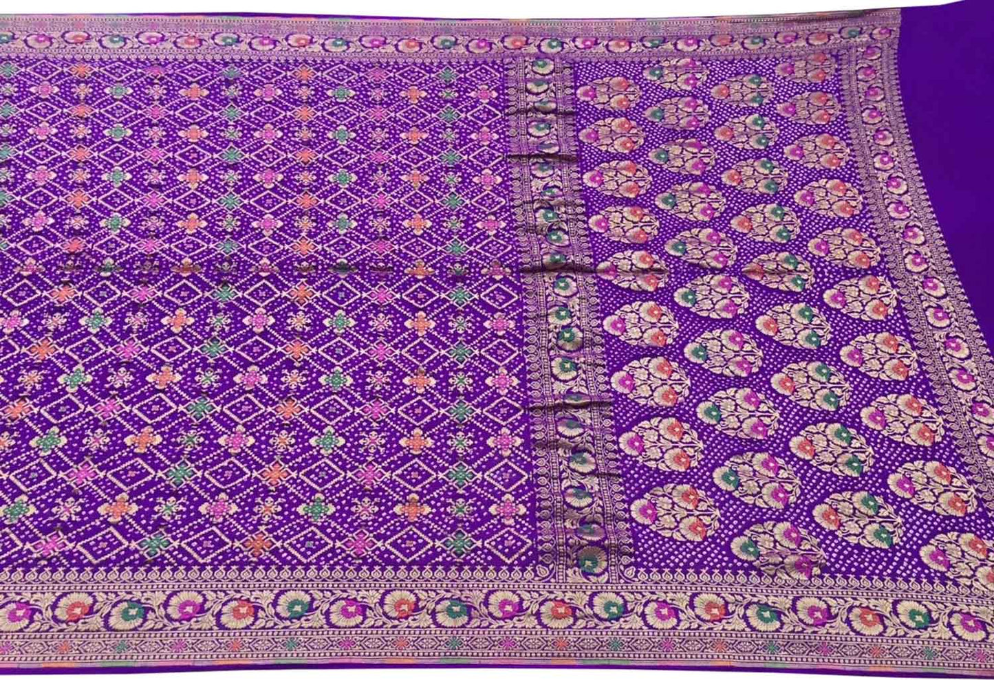 Elegant Purple Banarasi Bandhani Pure Georgette Saree - Luxurion World