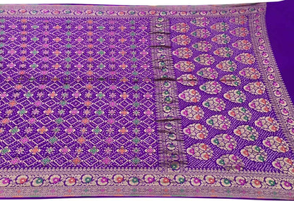 Elegant Purple Banarasi Bandhani Pure Georgette Saree - Luxurion World
