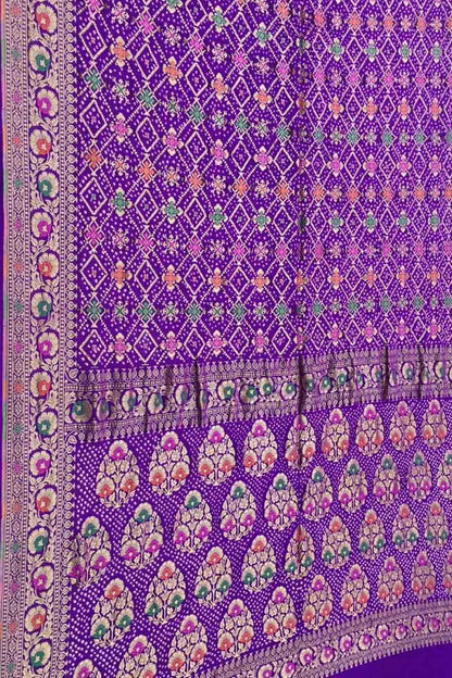 Elegant Purple Banarasi Bandhani Pure Georgette Saree - Luxurion World