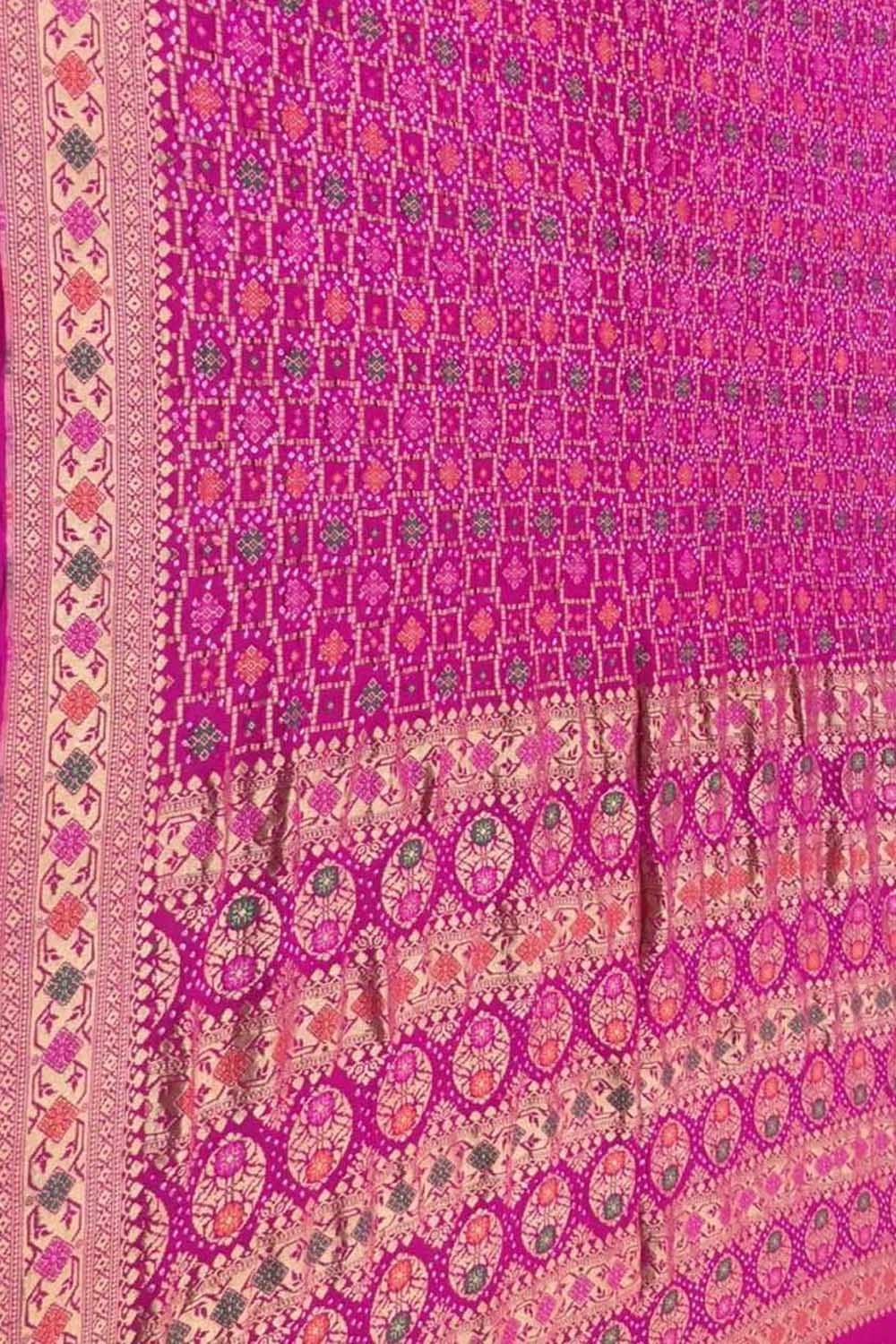 Stunning Pink Banarasi Bandhani Pure Georgette Saree - Luxurion World