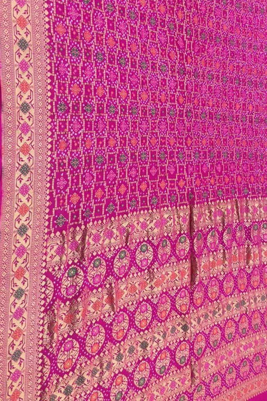 Stunning Pink Banarasi Bandhani Pure Georgette Saree - Luxurion World