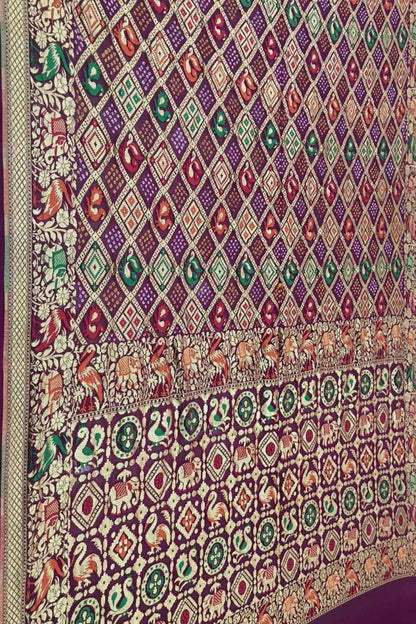 Elegant Purple Banarasi Bandhani Pure Georgette Saree - Luxurion World