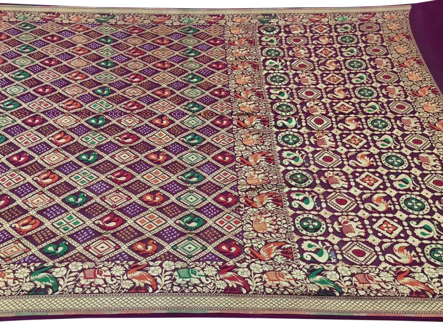 Elegant Purple Banarasi Bandhani Pure Georgette Saree - Luxurion World