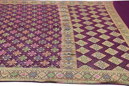 Elegant Purple Banarasi Bandhani Pure Georgette Saree - Luxurion World