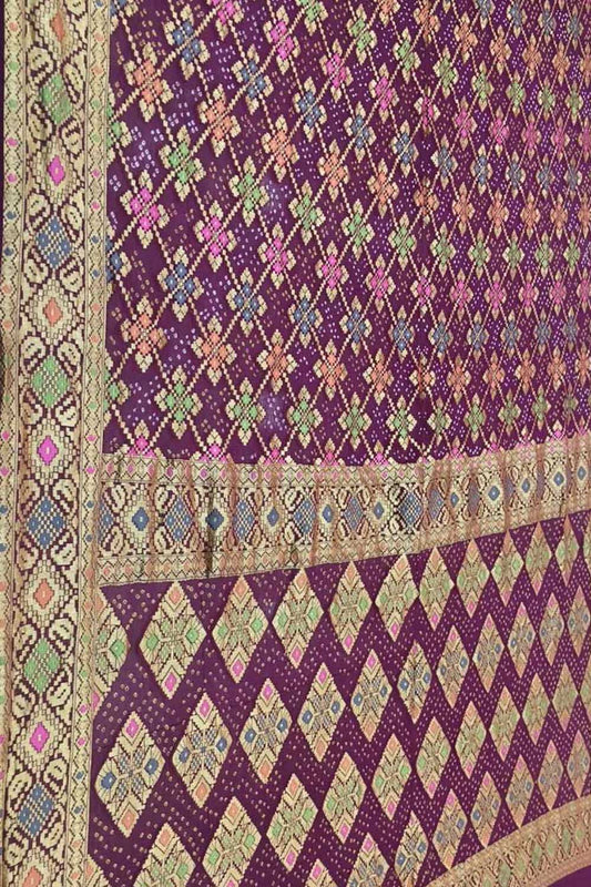 Elegant Purple Banarasi Bandhani Pure Georgette Saree - Luxurion World