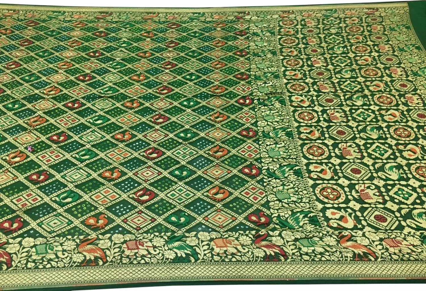 Green Banarasi Bandhani Pure Georgette Saree - Luxurion World