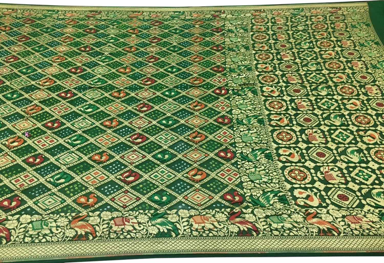 Green Banarasi Bandhani Pure Georgette Saree - Luxurion World