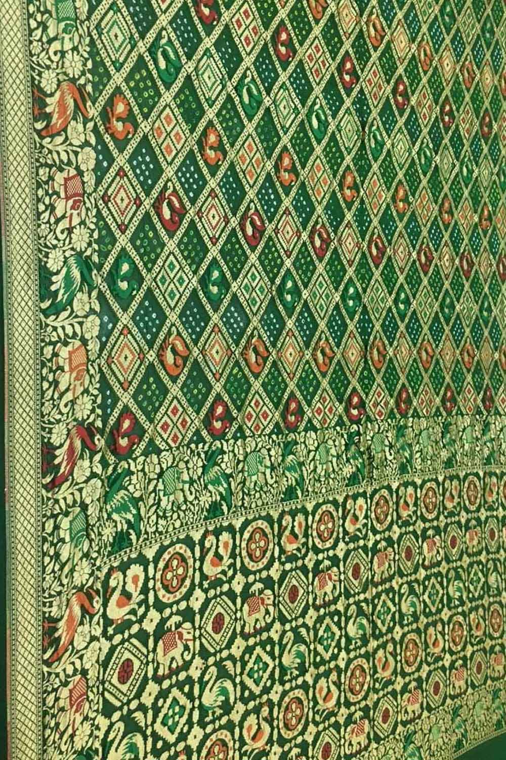 Green Banarasi Bandhani Pure Georgette Saree - Luxurion World